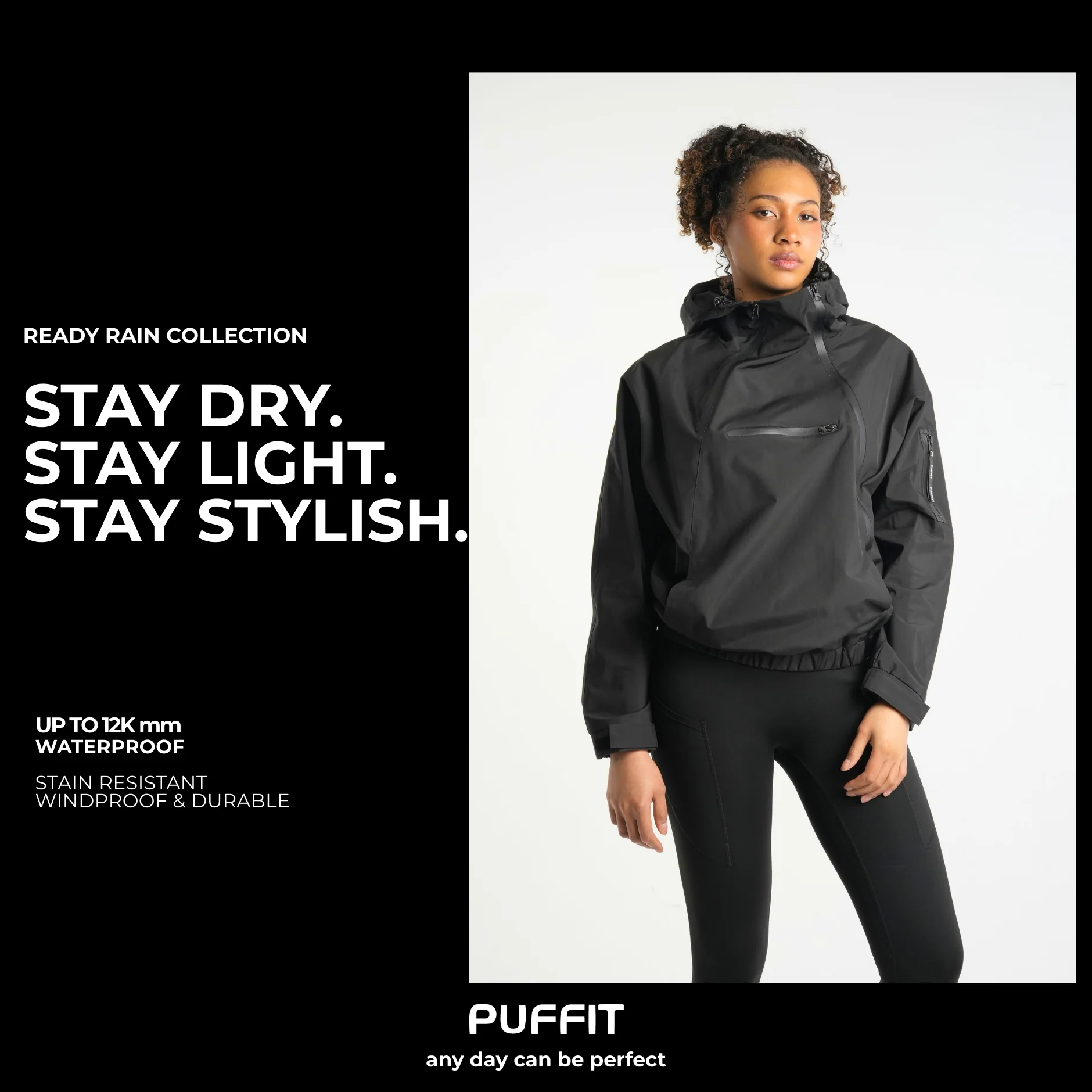 STM-TEX™ Short Asymmetric Zip Rain Hoodie - Image 3