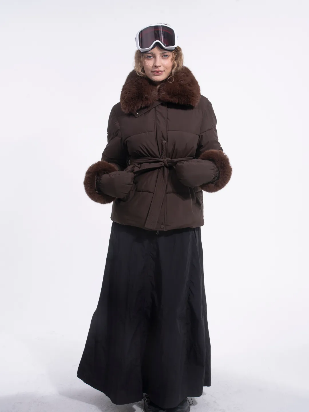 WarmCore™ Premium Elegant Detachable Faux Fur Collar Puffer With Belt - Image 12