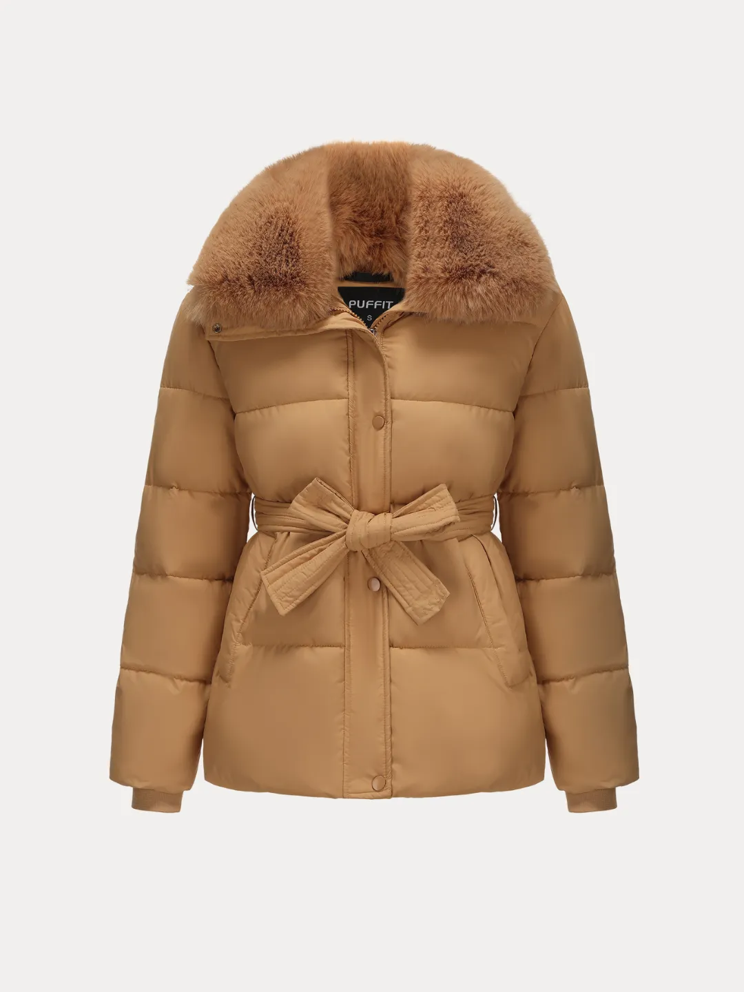 WarmCore™ Premium Elegant Detachable Faux Fur Collar Puffer With Belt - Image 13