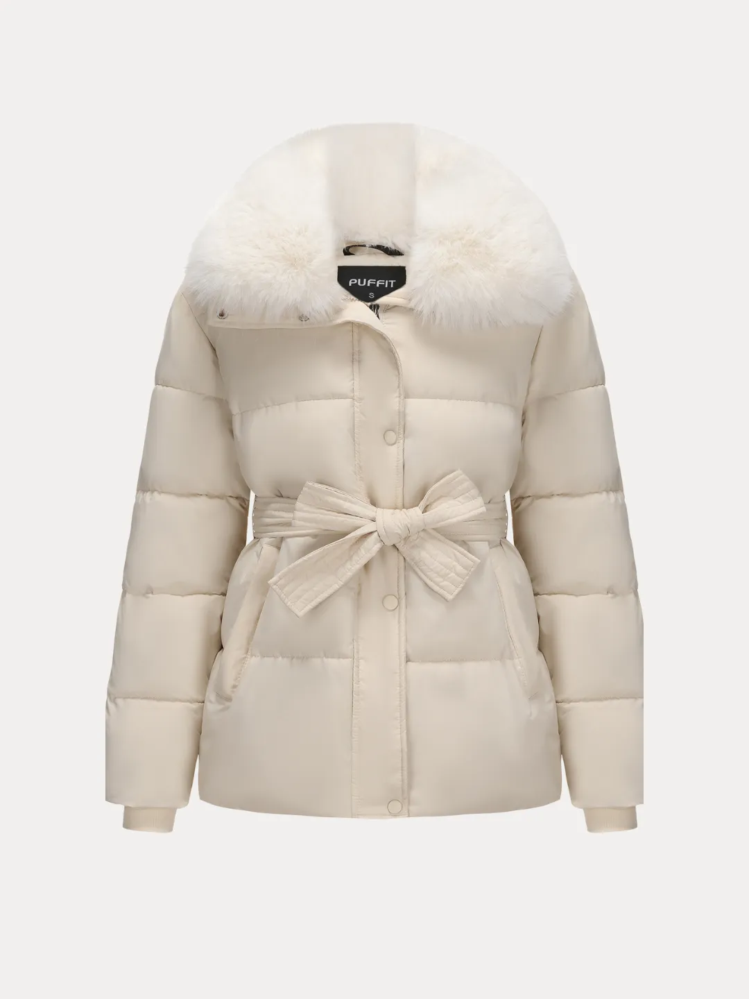 WarmCore™ Premium Elegant Detachable Faux Fur Collar Puffer With Belt - Image 14