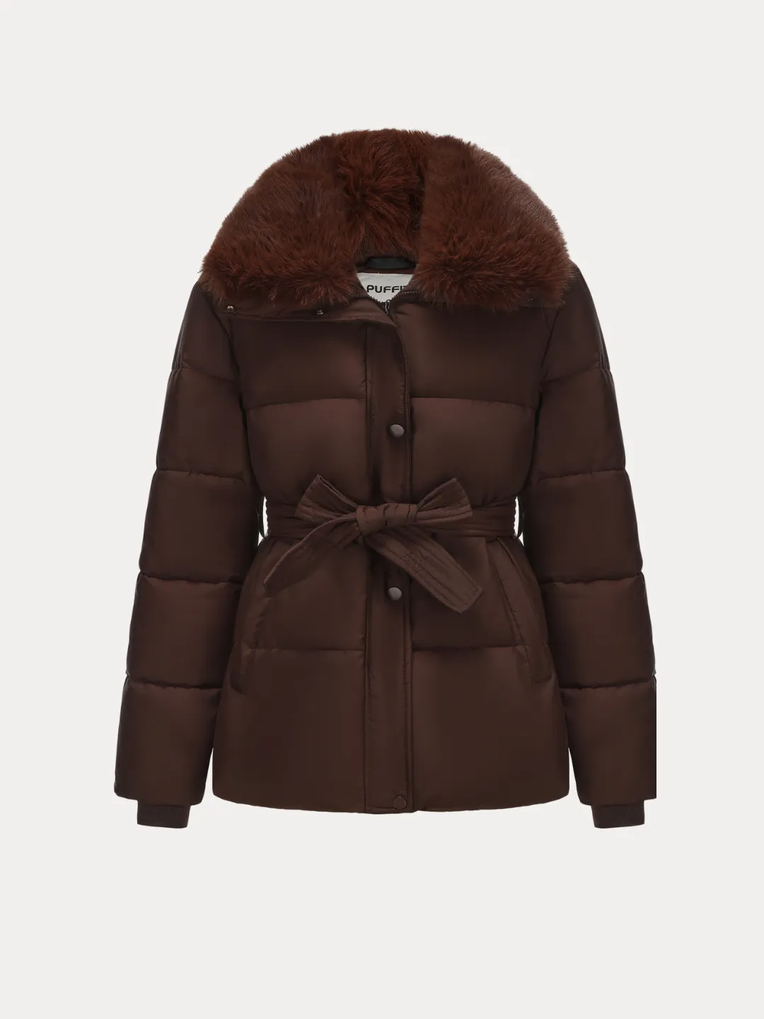 WarmCore™ Premium Elegant Detachable Faux Fur Collar Puffer With Belt - Image 15