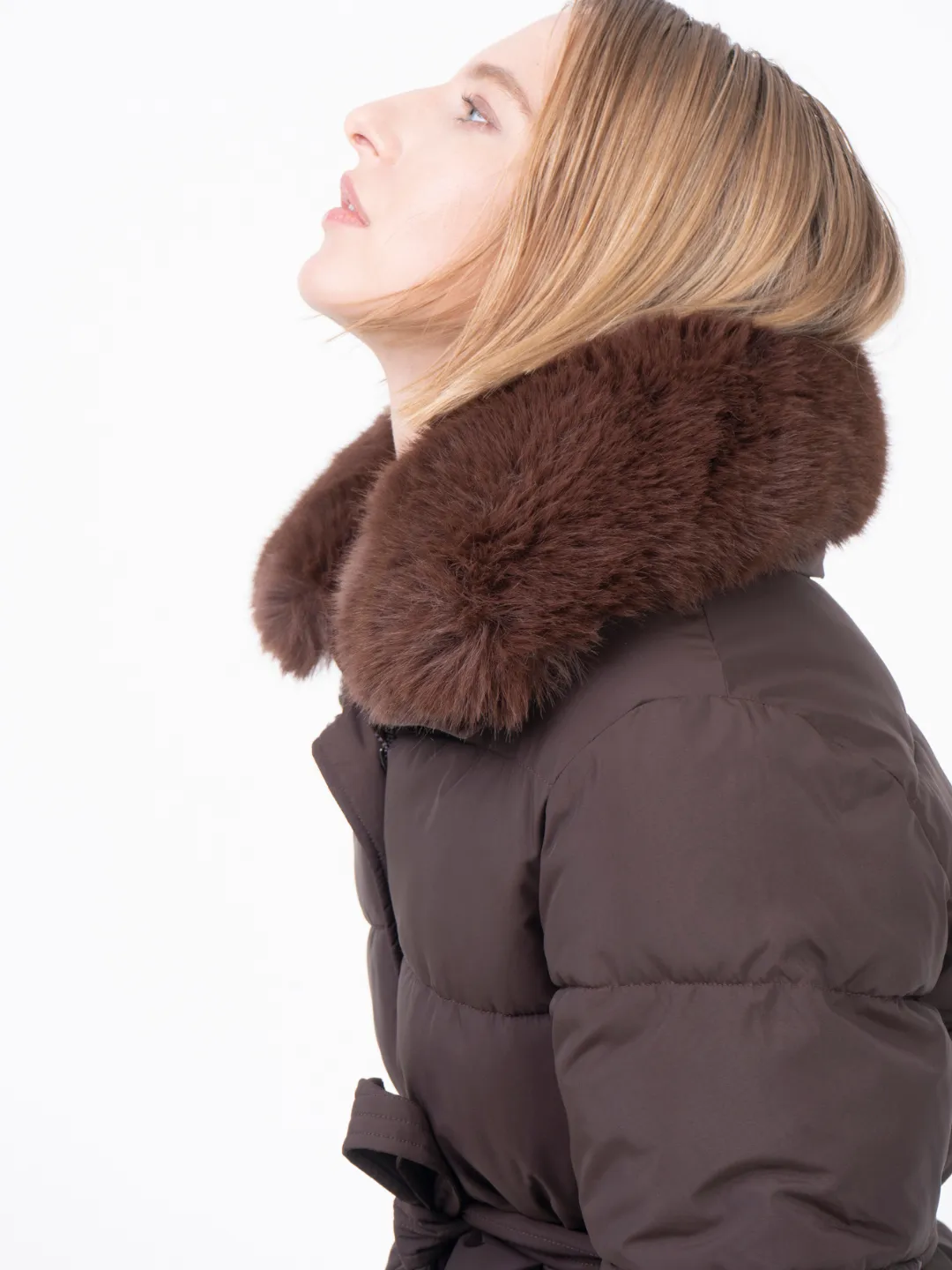 WarmCore™ Premium Elegant Detachable Faux Fur Collar Puffer With Belt - Image 4