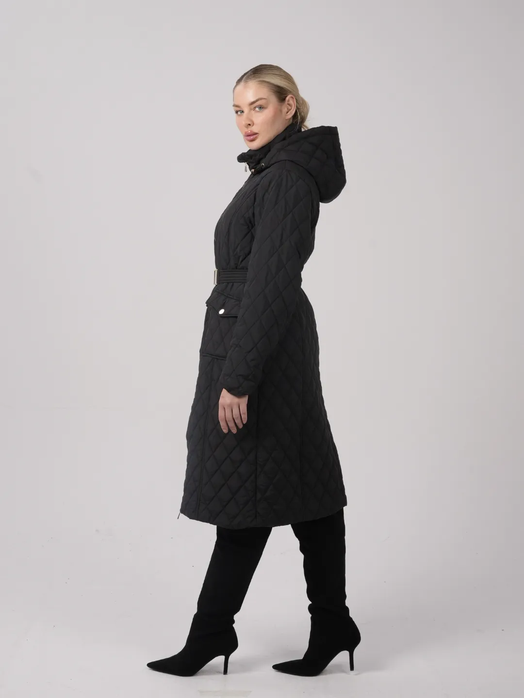 WarmCore™ Long Dimond Quilted Belted Puffer - Image 4