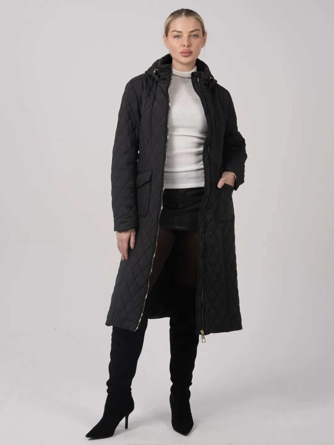 WarmCore™ Long Dimond Quilted Belted Puffer - Image 5