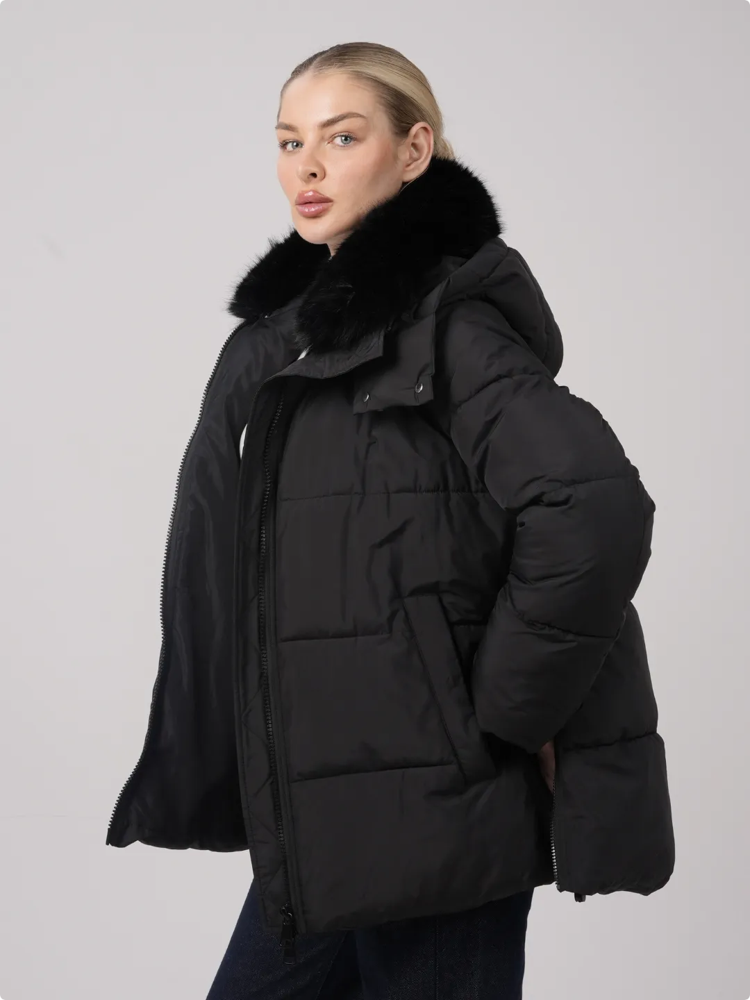 WarmCore™ Detachable Faux Fur Collar Hooded Puffer - Image 3